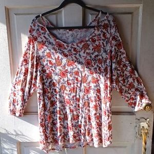 W62 Westport  Longsleeve Brown Red Floral Design size 2X